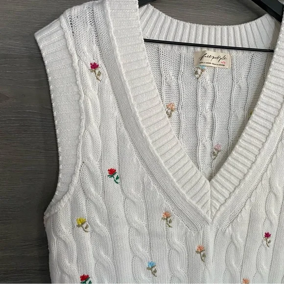 Free People Floral Embroidered Cable Vest - Picture 2 of 5